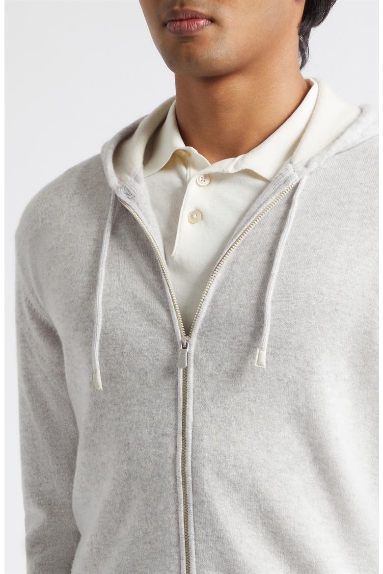 Full Zip Cashmere Hoodie Sweater, Alternate, color, LIGHT GREY MELANGE AND SAND