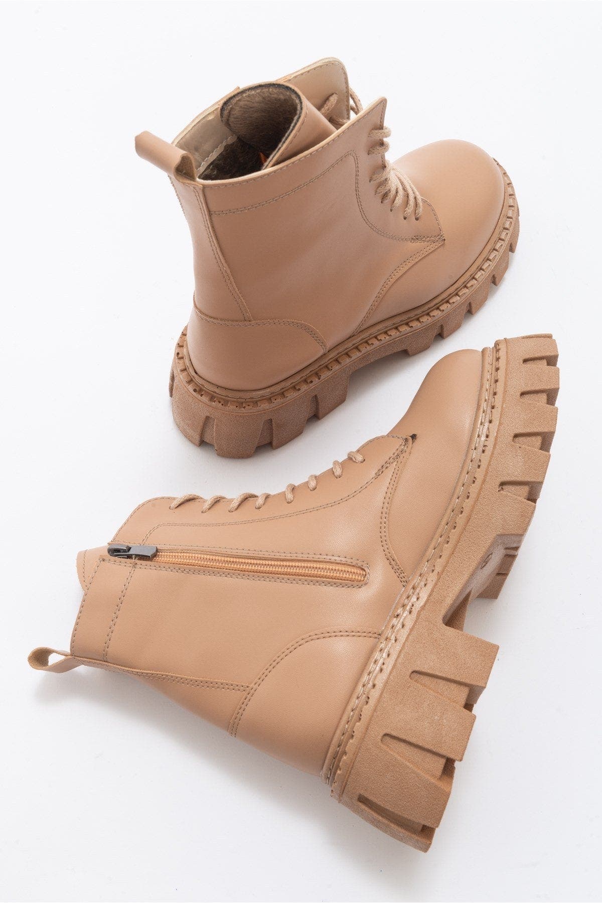 Prologue Shoes Zarela Chunky Boot, Alternate, color, Dark Beige Faux Leather