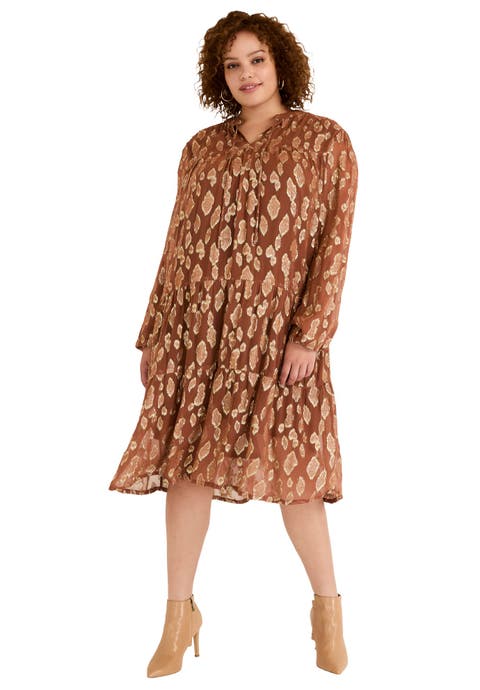 Coraline Metallic Print Georgette Dress (Plus Available)