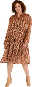June + Vie Coraline Metallic Print Georgette Dress