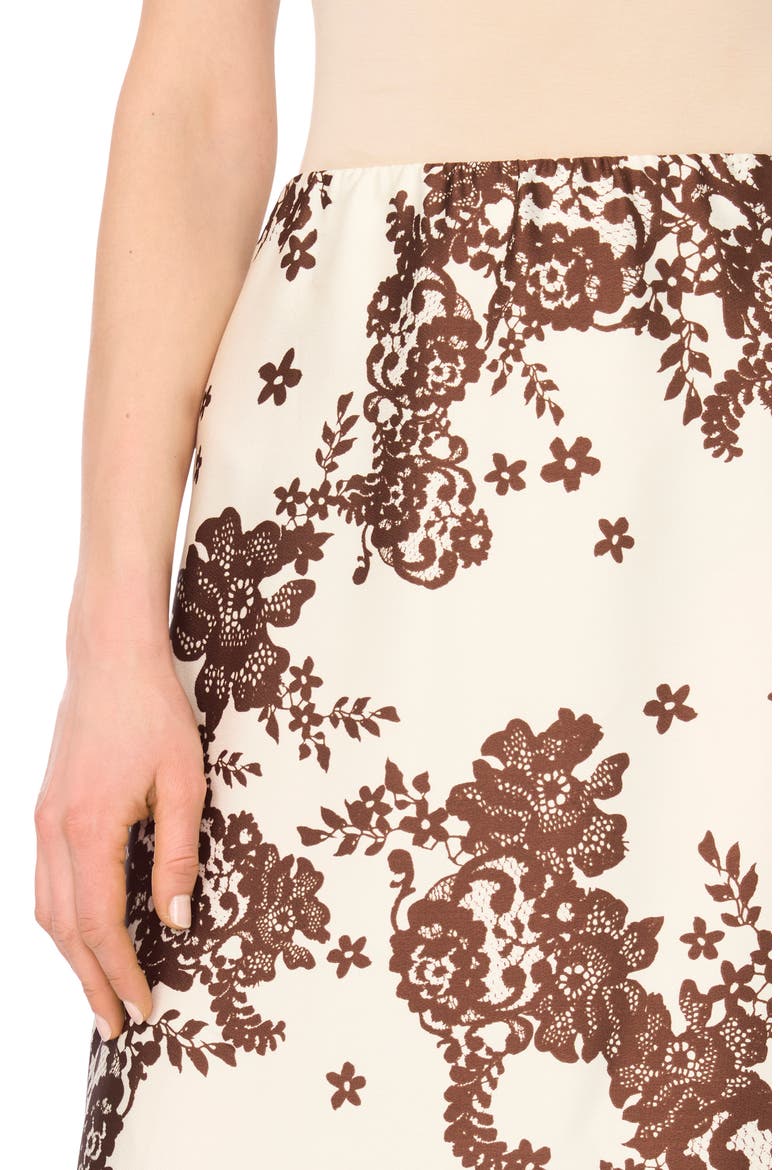Floral Print Satin Midi Skirt, Alternate, color, EGRET