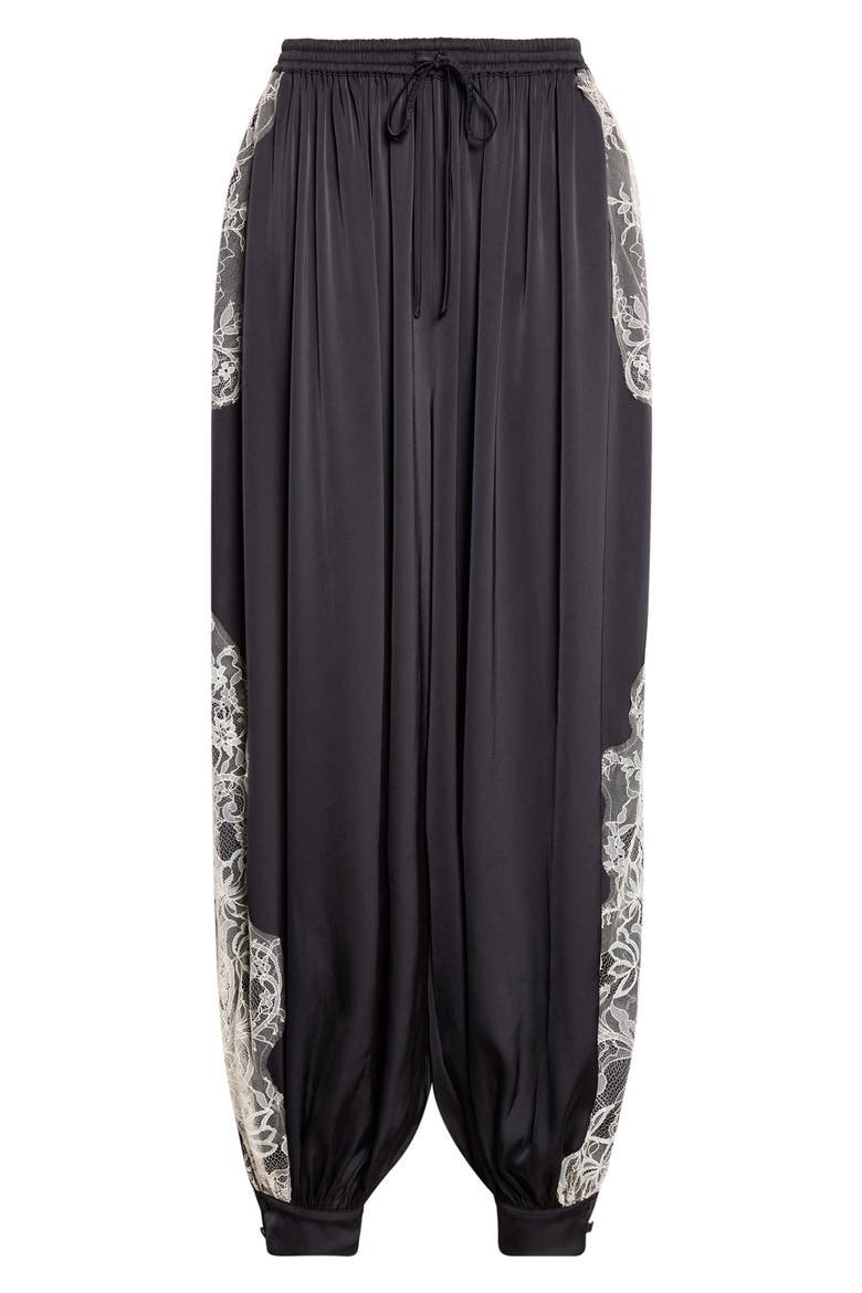 Esme Lace Detail Satin Balloon Pants, Alternate, color, BLACK/ GARDENIA