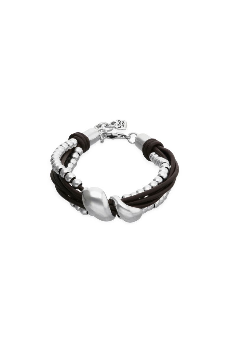 Leather Bracelet with Dual Silver-Tone Drops, Main, color, Silver