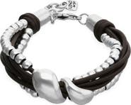 UNODE50 Leather Bracelet with Dual Silver-Tone Drops