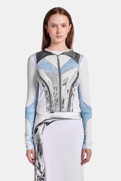 Kate Barton Moto Jacket Illusion Print Long Sleeve Top In Multi