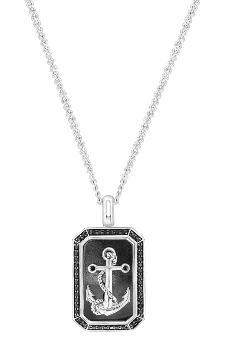 Sterling Silver Hematite & Black Spinel Anchor Tag Pendant Necklace, Main, color, BLACK