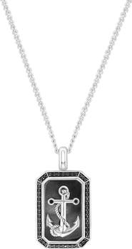 EFFY Sterling Silver Hematite & Black Spinel Anchor Tag Pendant Necklace