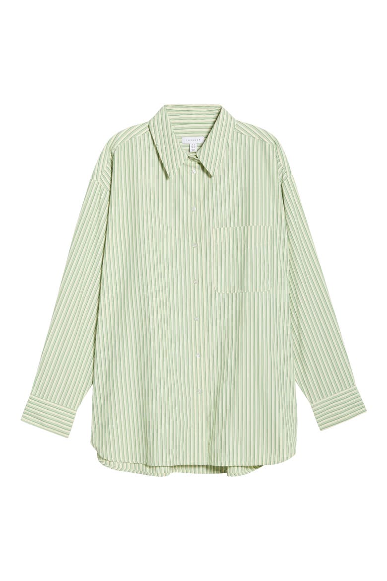 Oversize Stripe Cotton Button-Up Shirt, Main, color, GREEN MULTI