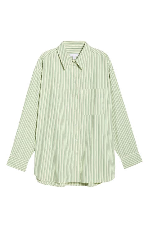 Oversize Stripe Cotton Button-Up Shirt