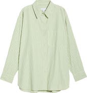 Topshop Oversize Stripe Cotton Button-Up Shirt