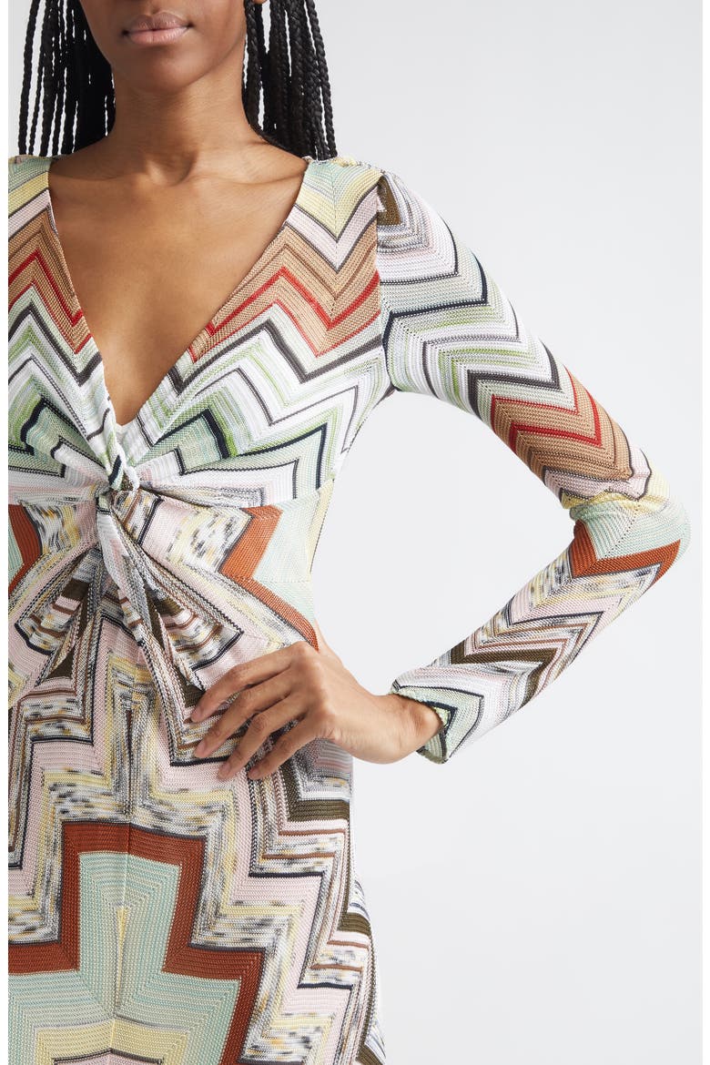 Long Sleeve Twist Front Zigzag Knit Maxi Dress, Alternate, color, MULTI GREEN CAMEL WHITE PINK