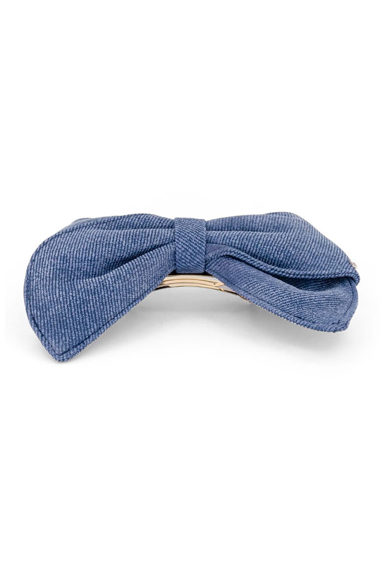 Denim leather bow barette, Alternate, color, blue