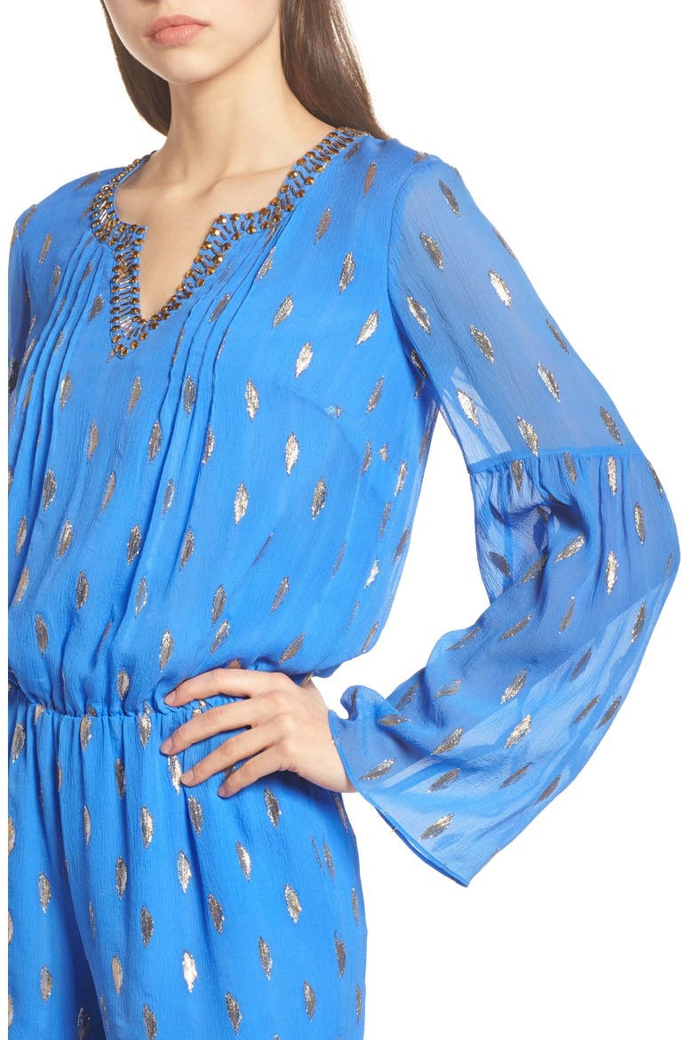 Ariele Silk Romper, Alternate, color, BLUE DIAMOND METALLIC CLIP