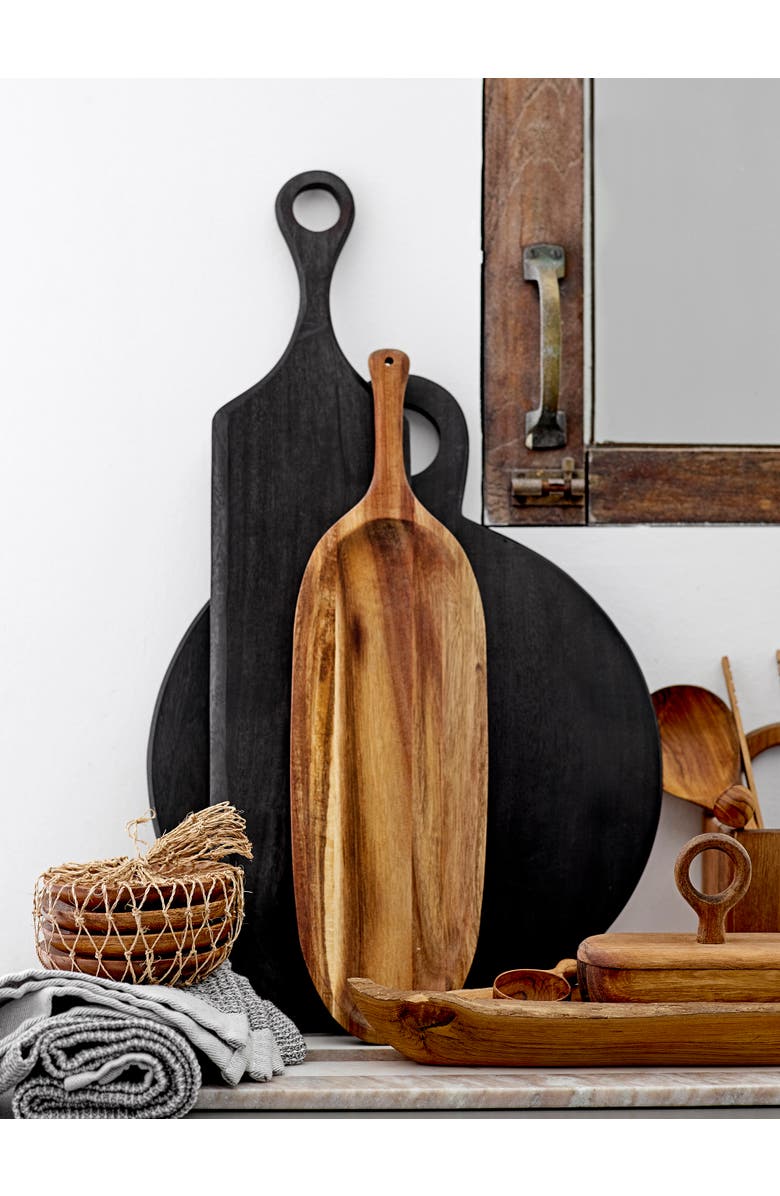 Storied Home Tall Acacia Wood Cheese and Cutting Board with Round Opening on Handle, Black, Alternate, color, Black