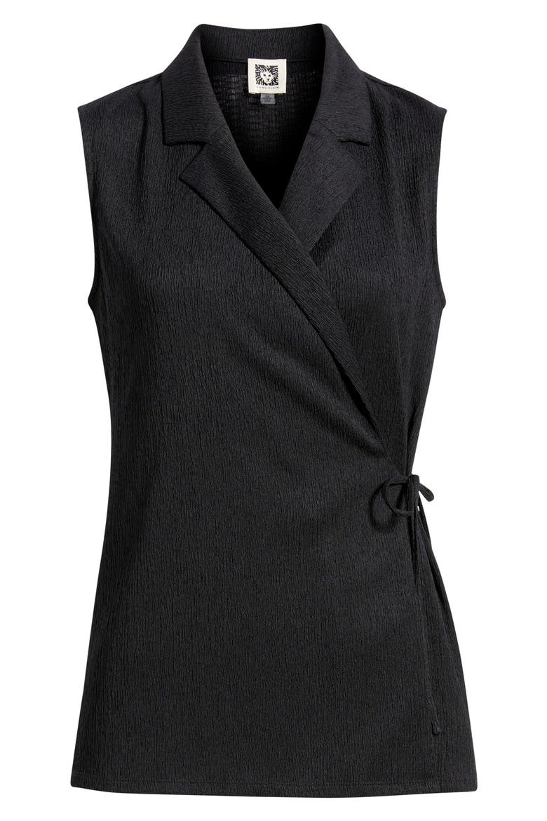 Notch Lapel Crepe Wrap Top, Alternate, color, ANNE BLACK