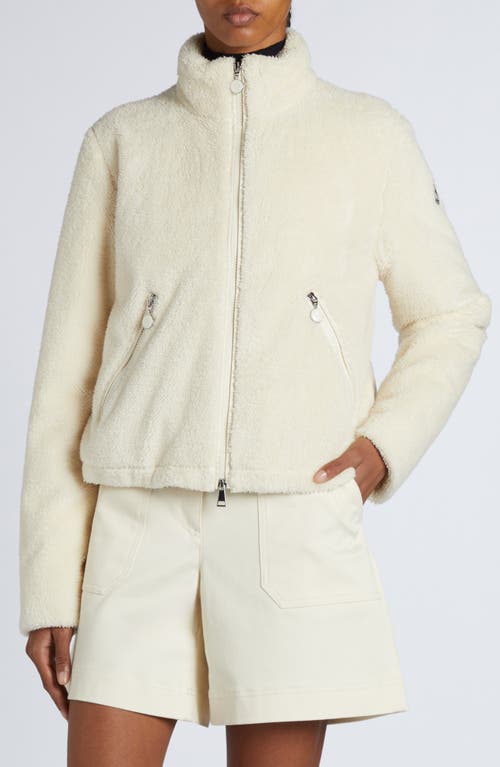 Moncler Polignac Teddy & Quilted Nylon Down Jacket In Silk White