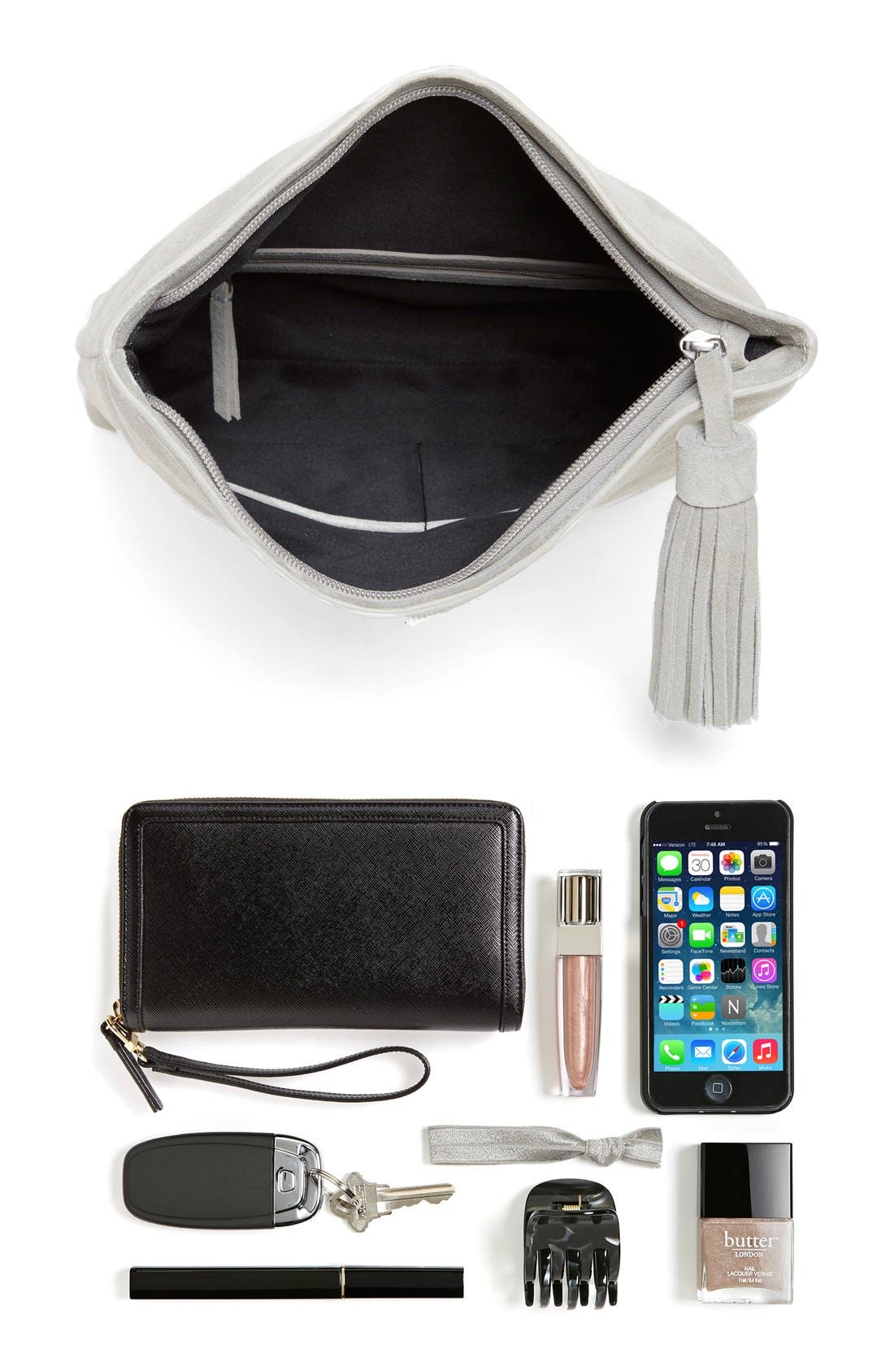 Suede Clutch, Alternate, color, GREY