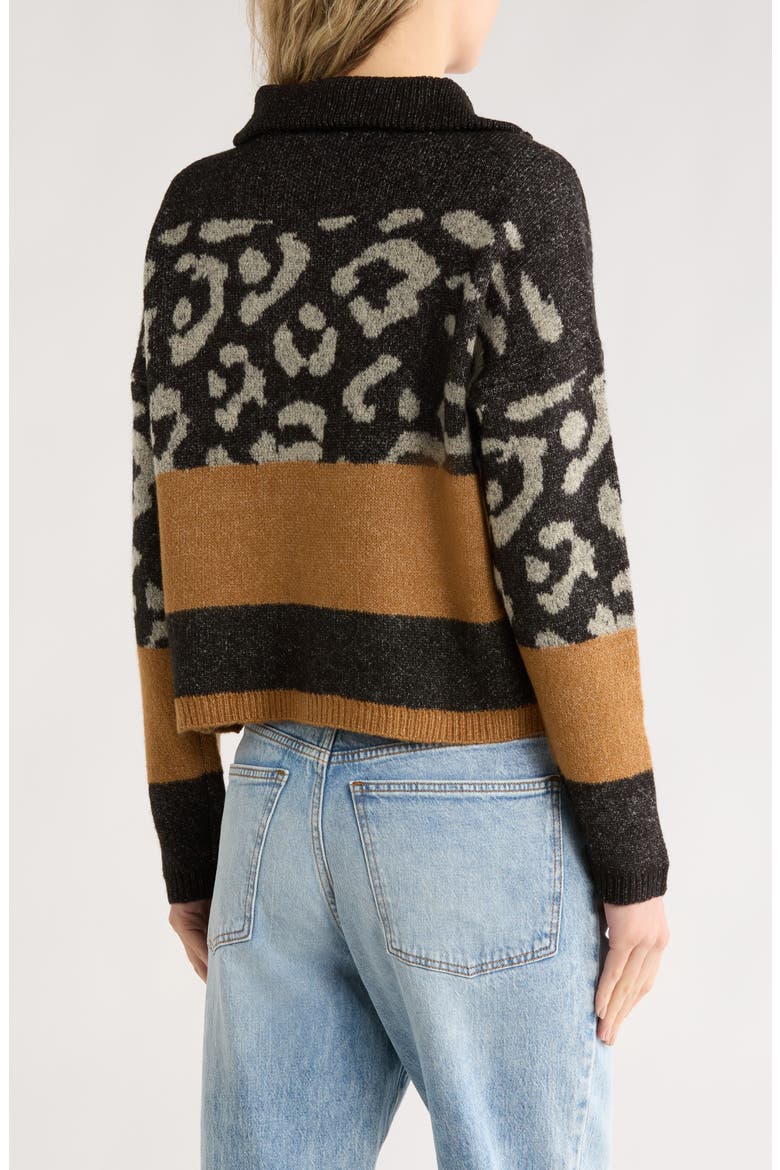 Quarter Zip Sweater, Alternate, color, LEOPARD STRIPE BLACK