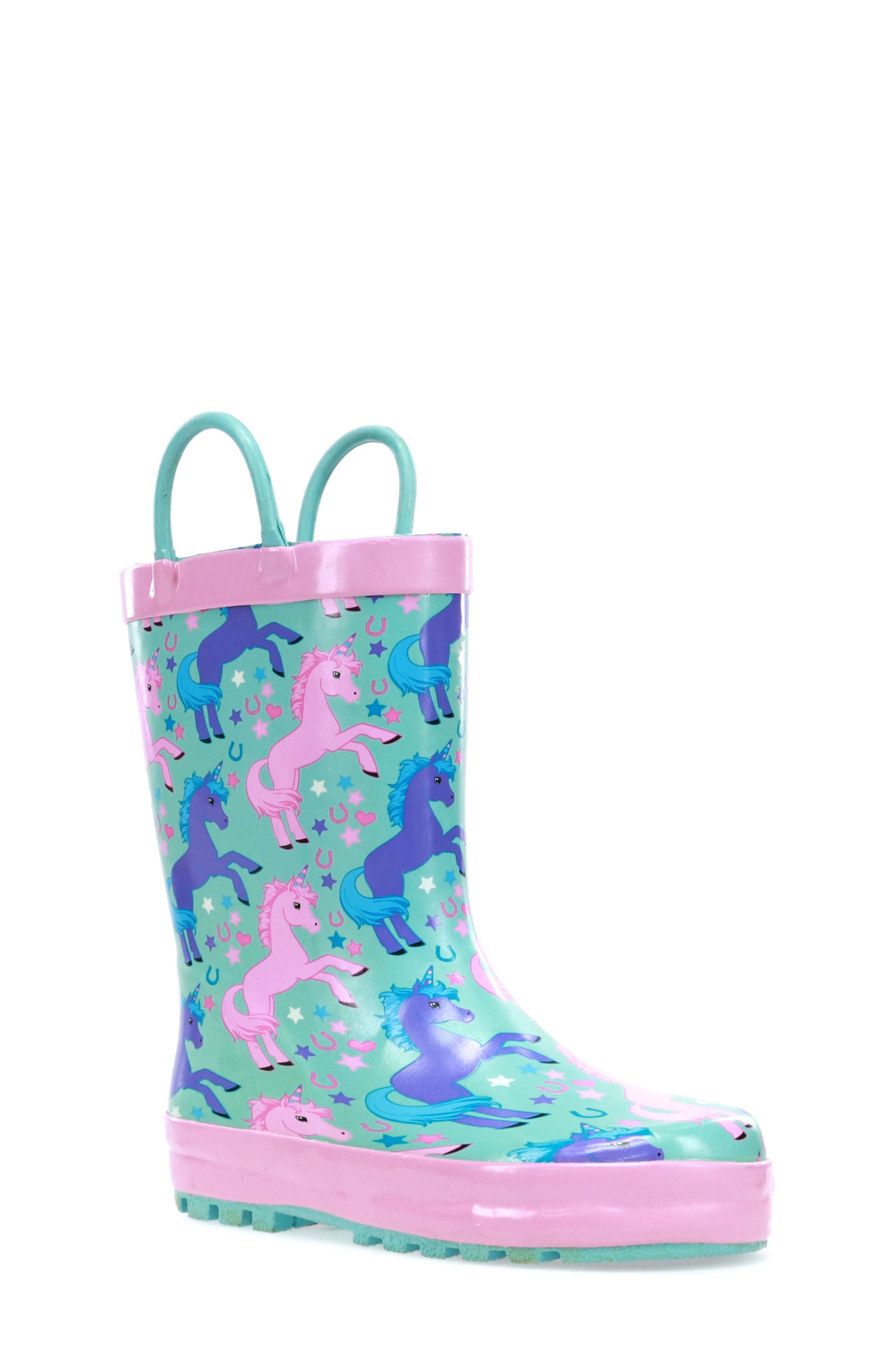 Western Chief Kids' Lucky Unicorn Waterproof Rain Boot, Main, color, 