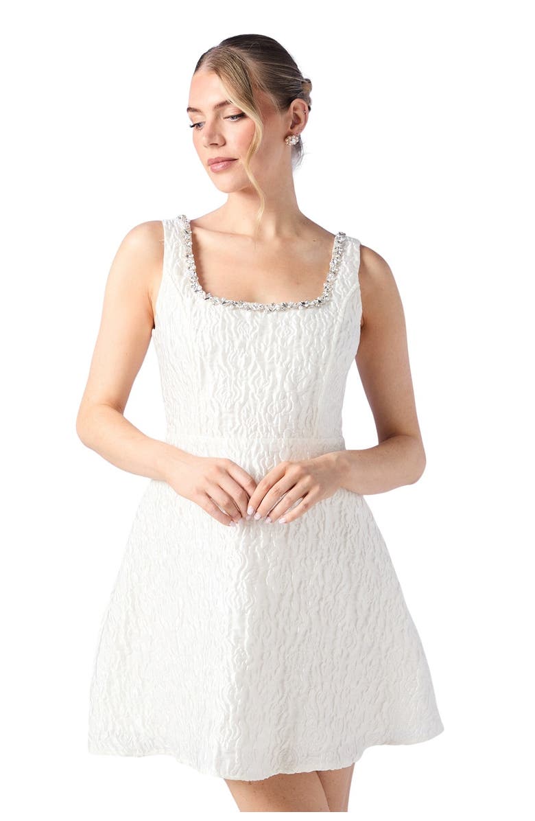 Coast Full Skirted Mini Dress With Jewel Trim, Main, color, Ivory