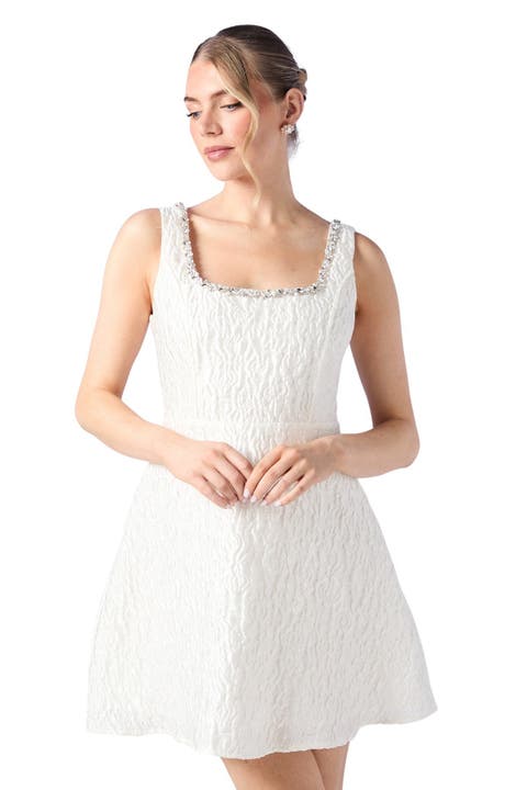 Full Skirted Mini Dress With Jewel Trim