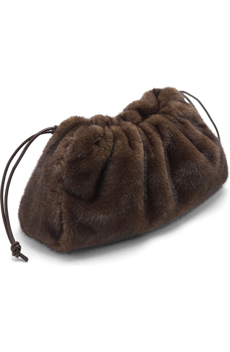 MANGO Faux Fur Darwstring Clutch, Alternate, color, Chocolate