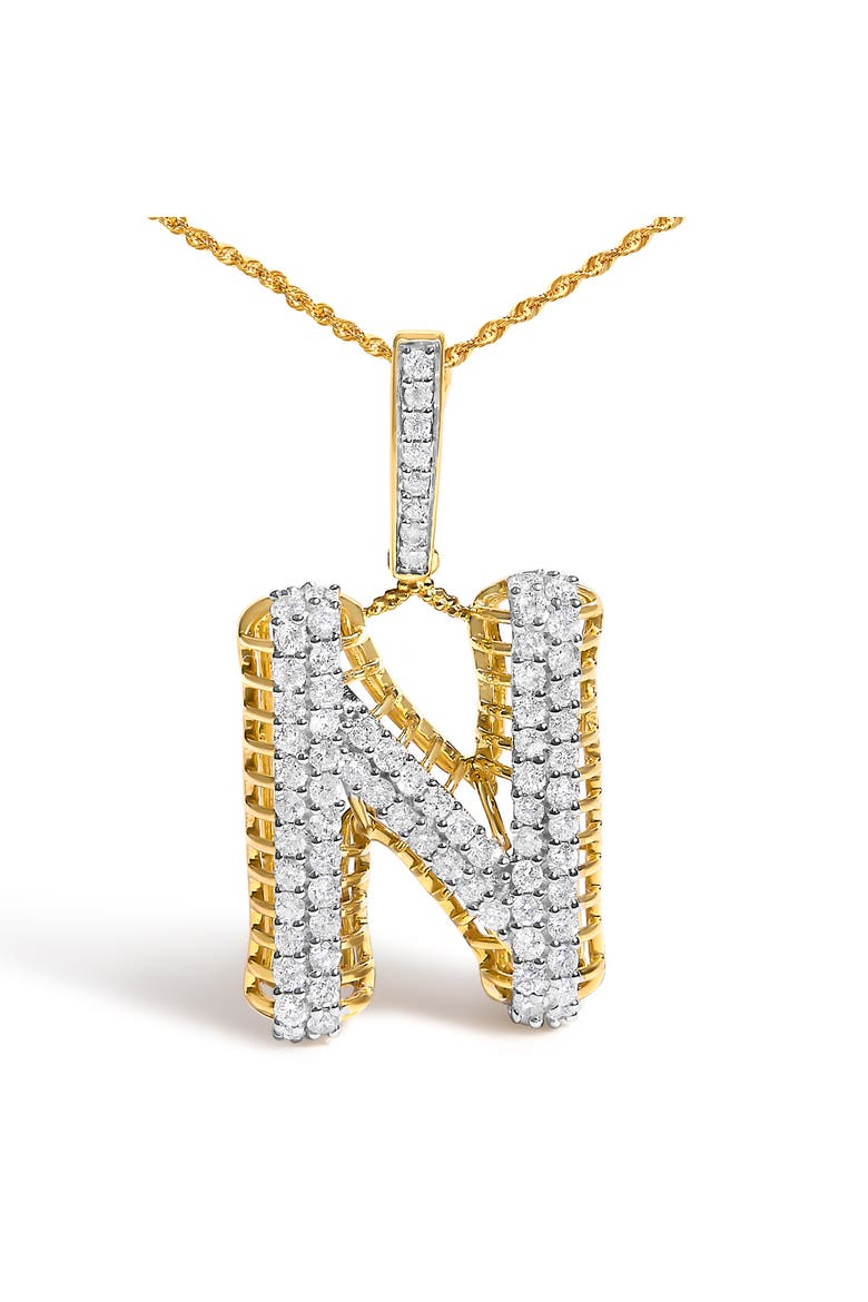 Men's 10K Yellow Gold 1 1/2 Cttw Diamond Letter N Initial Pendant Necklace, Alternate, color, Yellow Gold