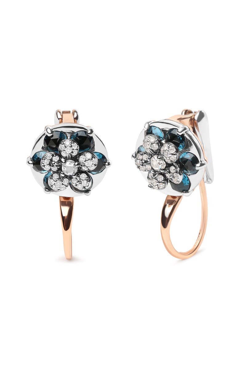 Haus of Brilliance 18K Gold 1/3 Cttw Diamonds & Blue Topaz Gemstone Cluster Floral Drop Hoop Earrings, Alternate, color, White