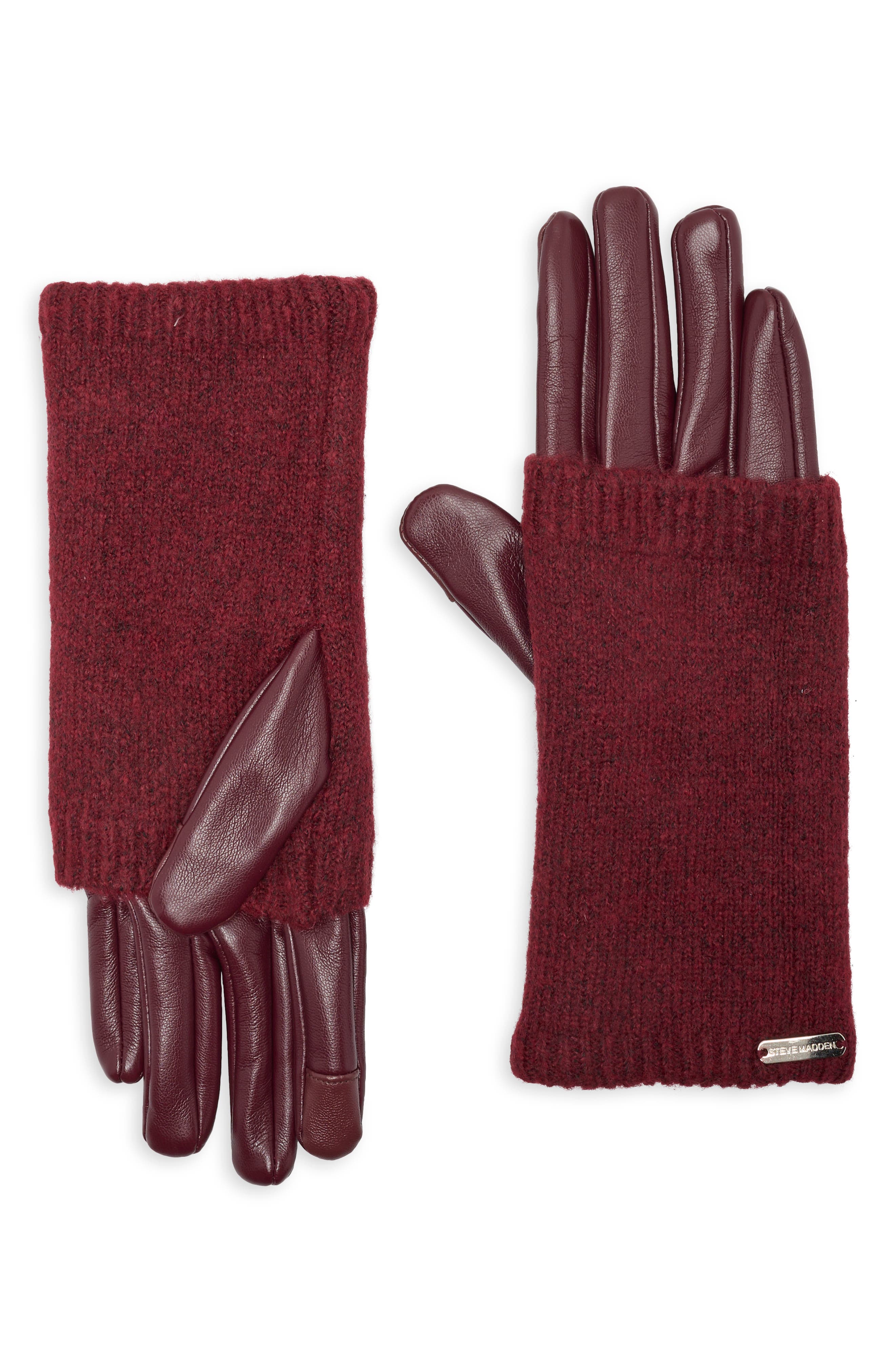 Faux Leather Trim Gloves