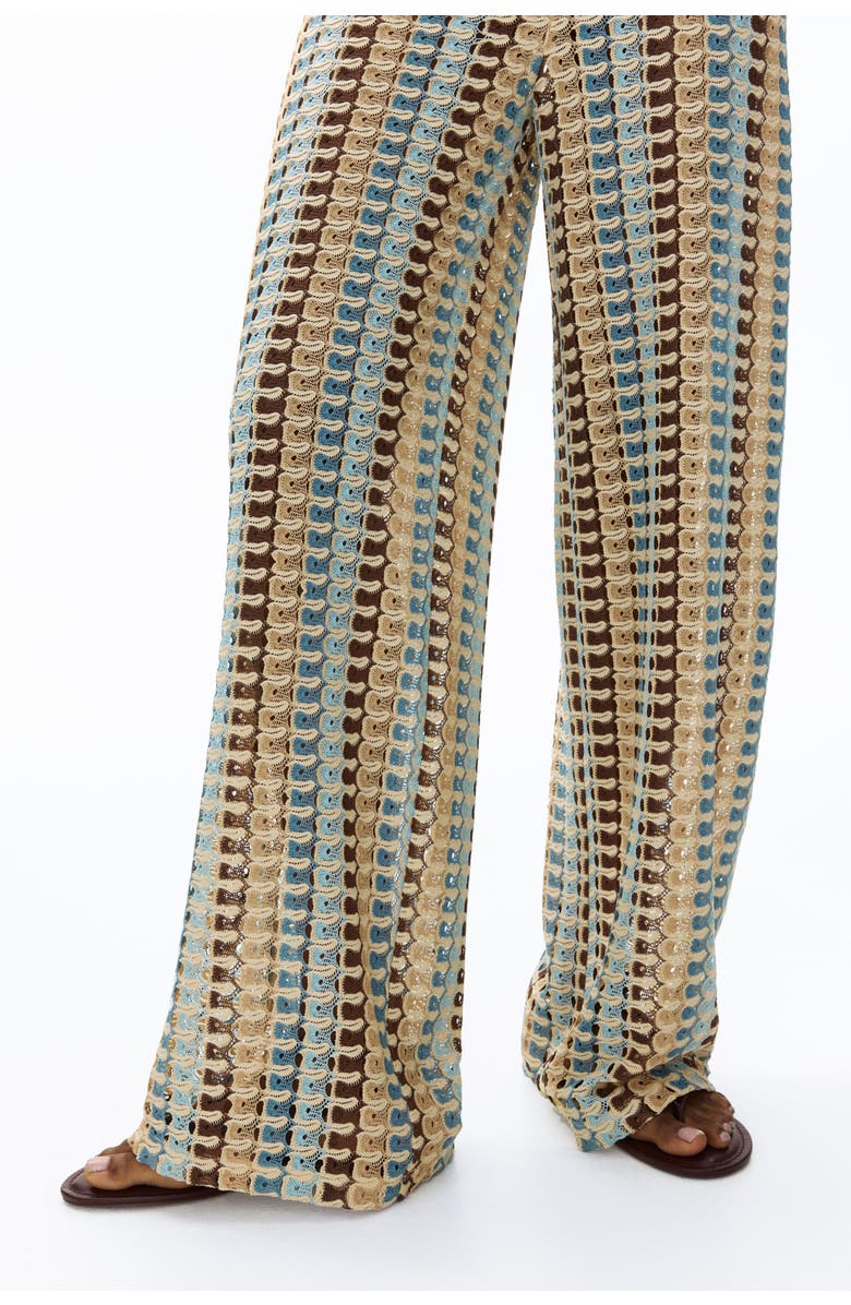 H&M Flared Pull-on Trousers, Alternate, color, Light Beige/Patterned