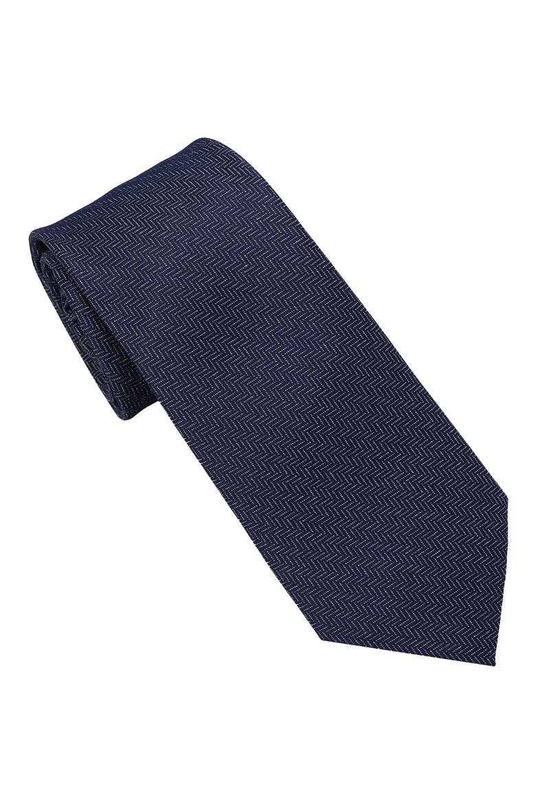 Herringbone Print Tie, Main, color, NAVY