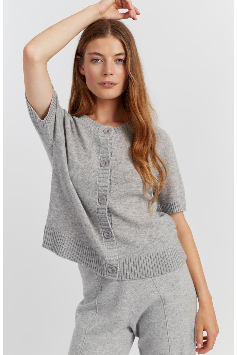 Lightweight Wool-Cashmere Button-Front Tee, Alternate, color, Light Grey