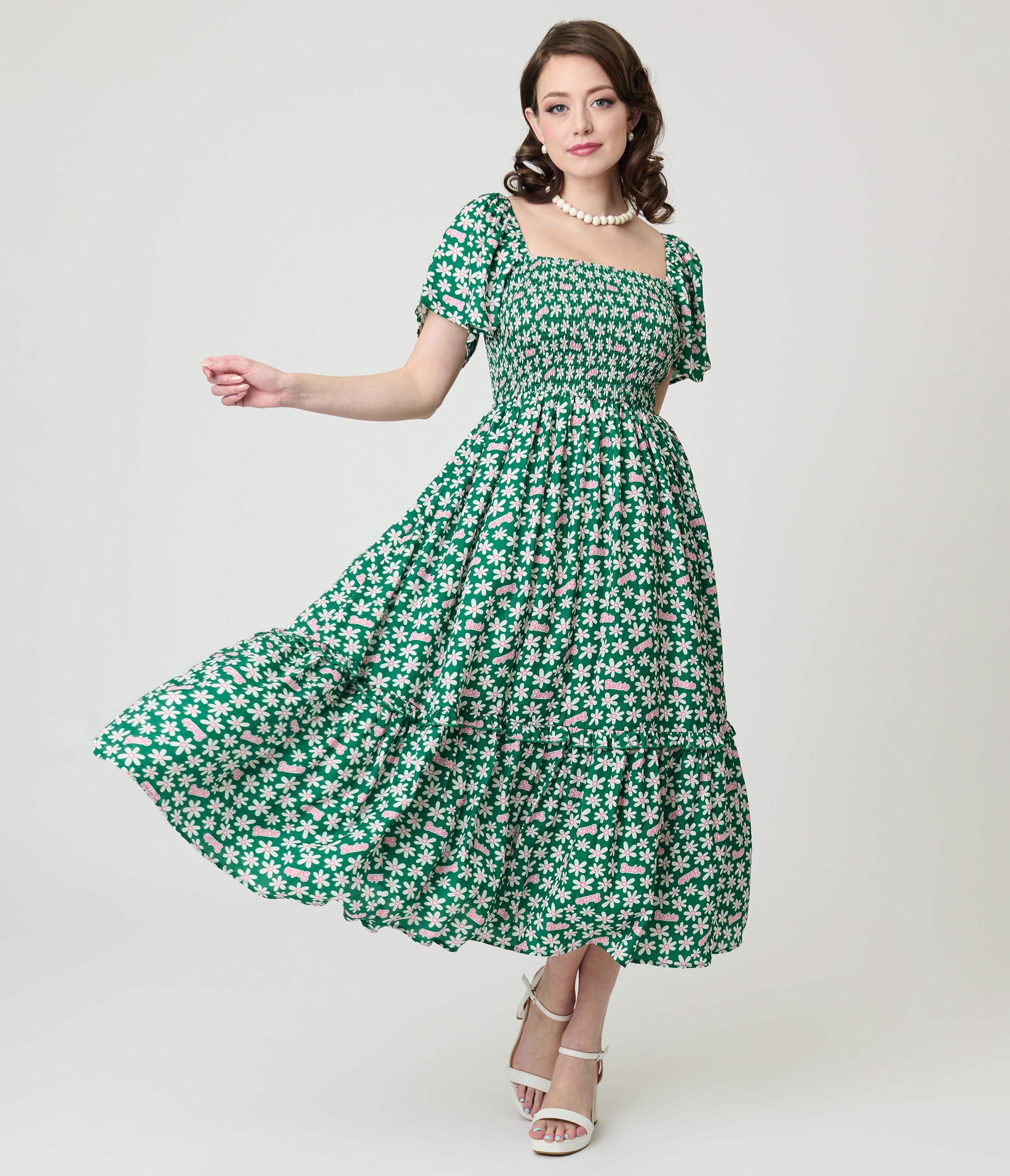 Smocked Bodice Midi Dress - image 3