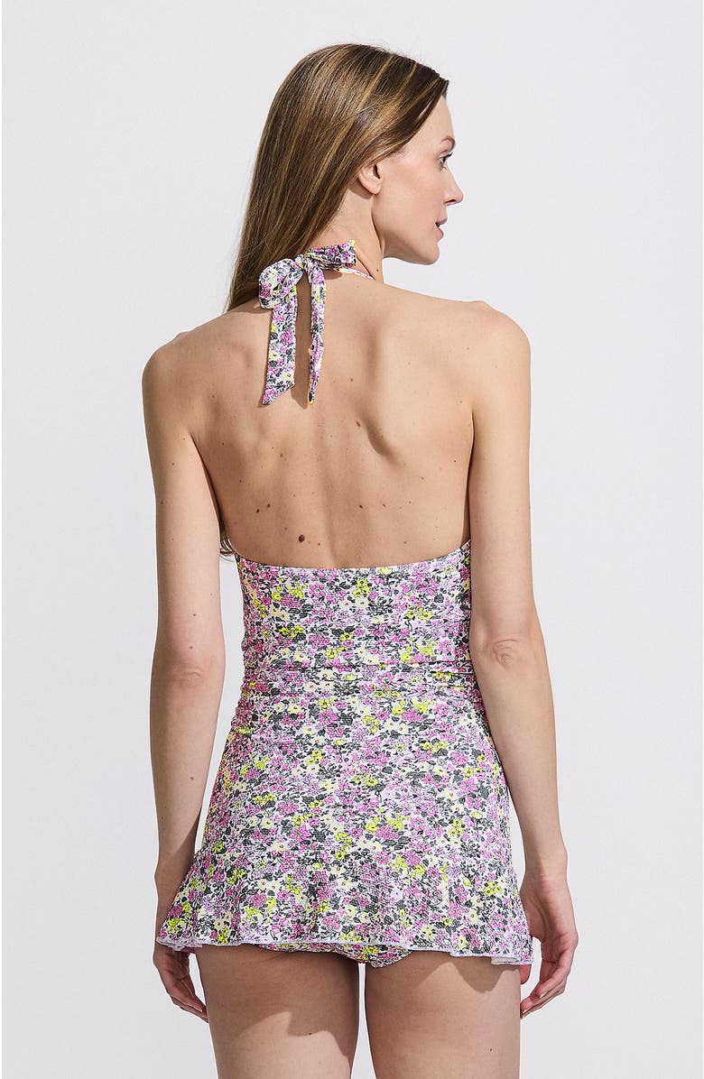 Lands' End Pique Halter Ruffle Hem Mini Swim Dress Swimsuit, Alternate, color,