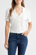 Tahari ASL Pointelle Stitch Short Sleeve Cardigan