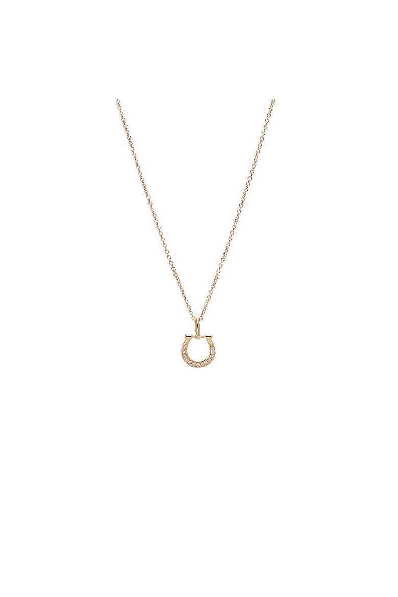 Diamond Pavé Horseshoe Necklace 14K, Main, color, 14K Gold