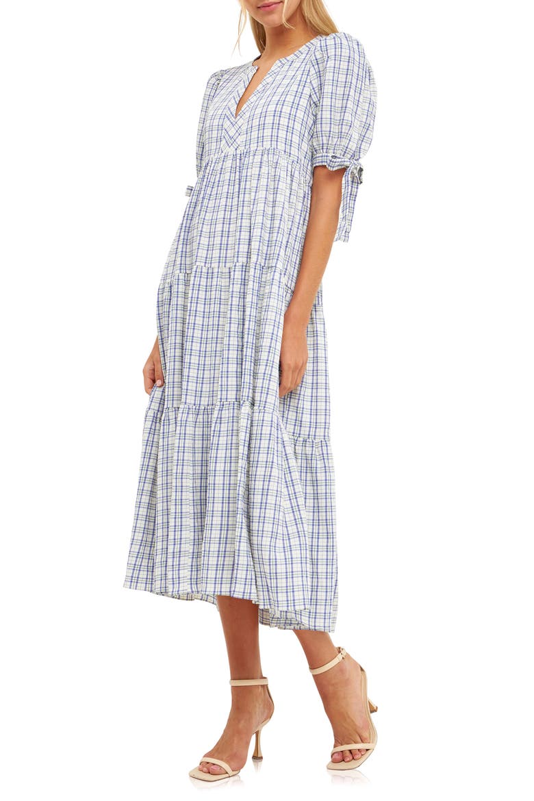 Plaid Tiered Midi Dress, Alternate, color, CREAM MULTI