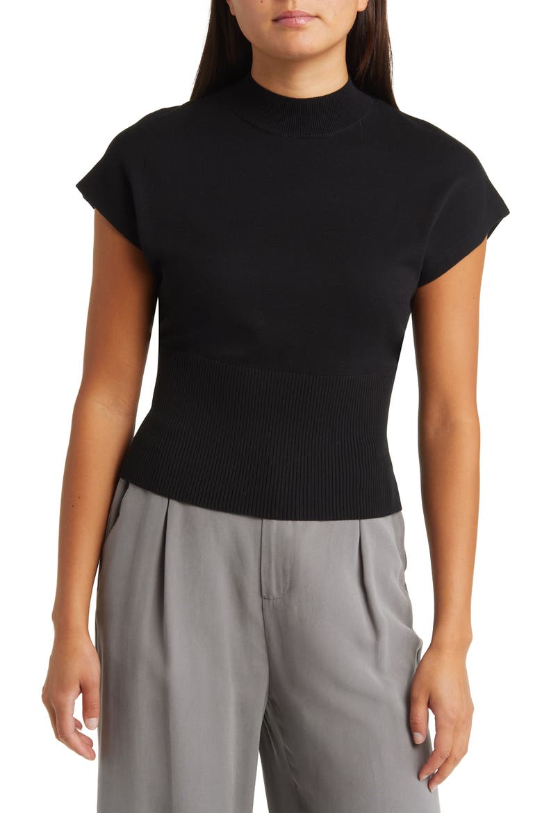 Mock Neck Rib Sweater, Main, color, BLACK