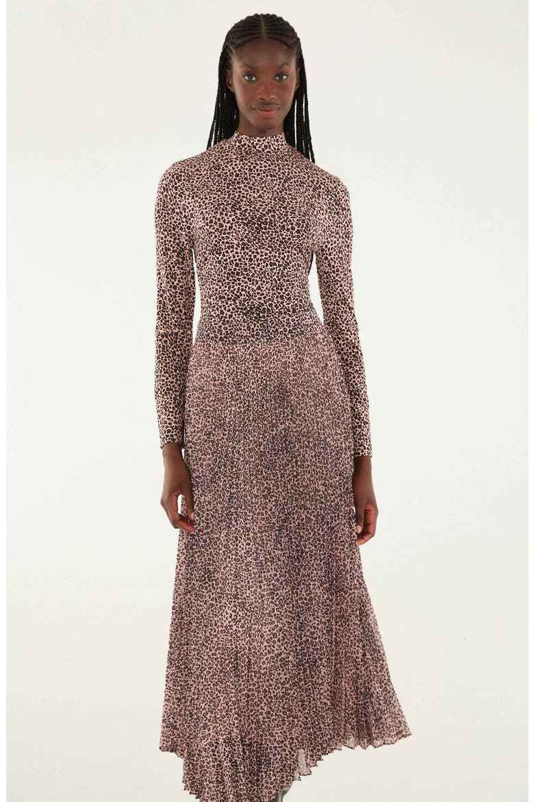Pleated Leopard Print Midi Skirt, Alternate, color, BABY LEOPARD PINK