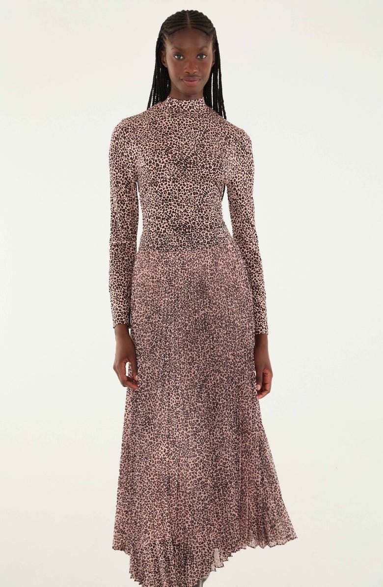 FARM Rio Pleated Leopard Print Midi Skirt, Alternate, color, Baby Leopard Pink