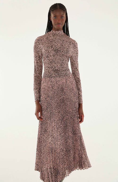Farm Rio Pleated Leopard Print Midi Skirt In Brown