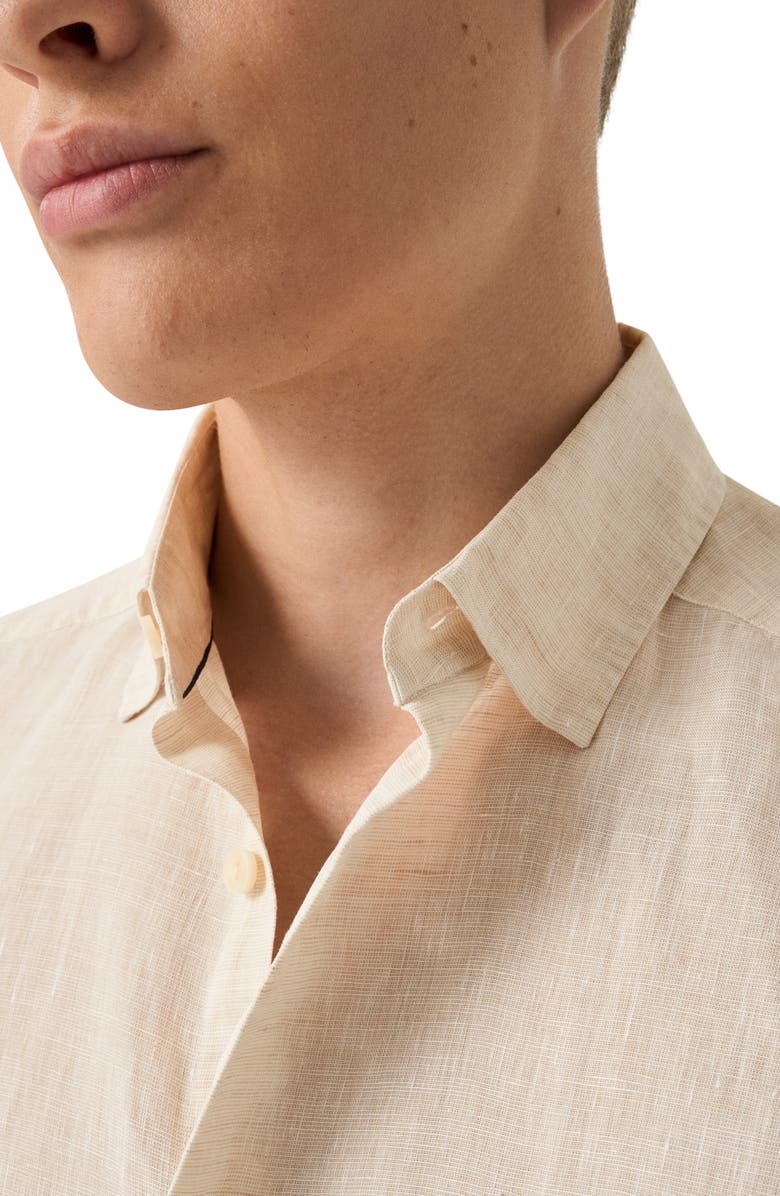 Eton Regular Fit Linen Dress Shirt, Alternate, color, Light Beige