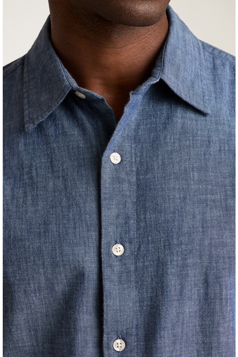 Riviera Slim Fit Short Sleeve Cotton Chambray Button-Up Shirt, Alternate, color, DARKWASH CHAMBRAY