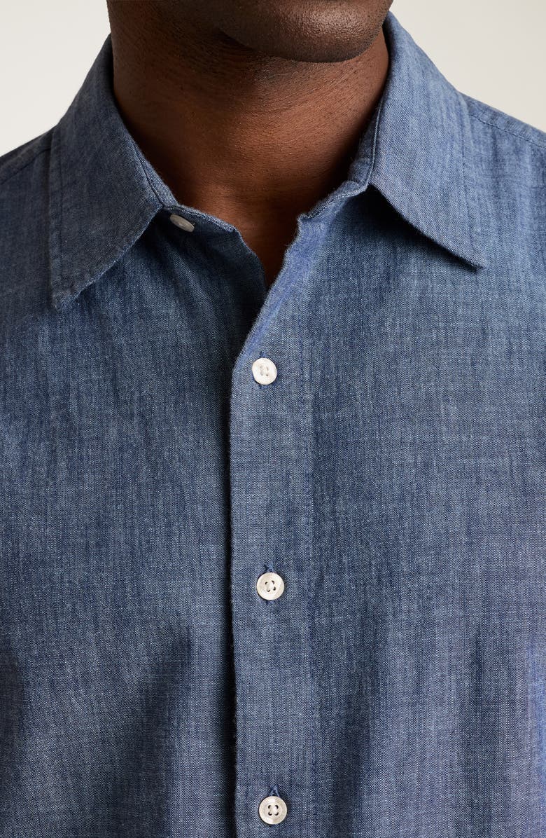 Bonobos Riviera Slim Fit Short Sleeve Cotton Chambray Button-Up Shirt, Alternate, color, Darkwash Chambray