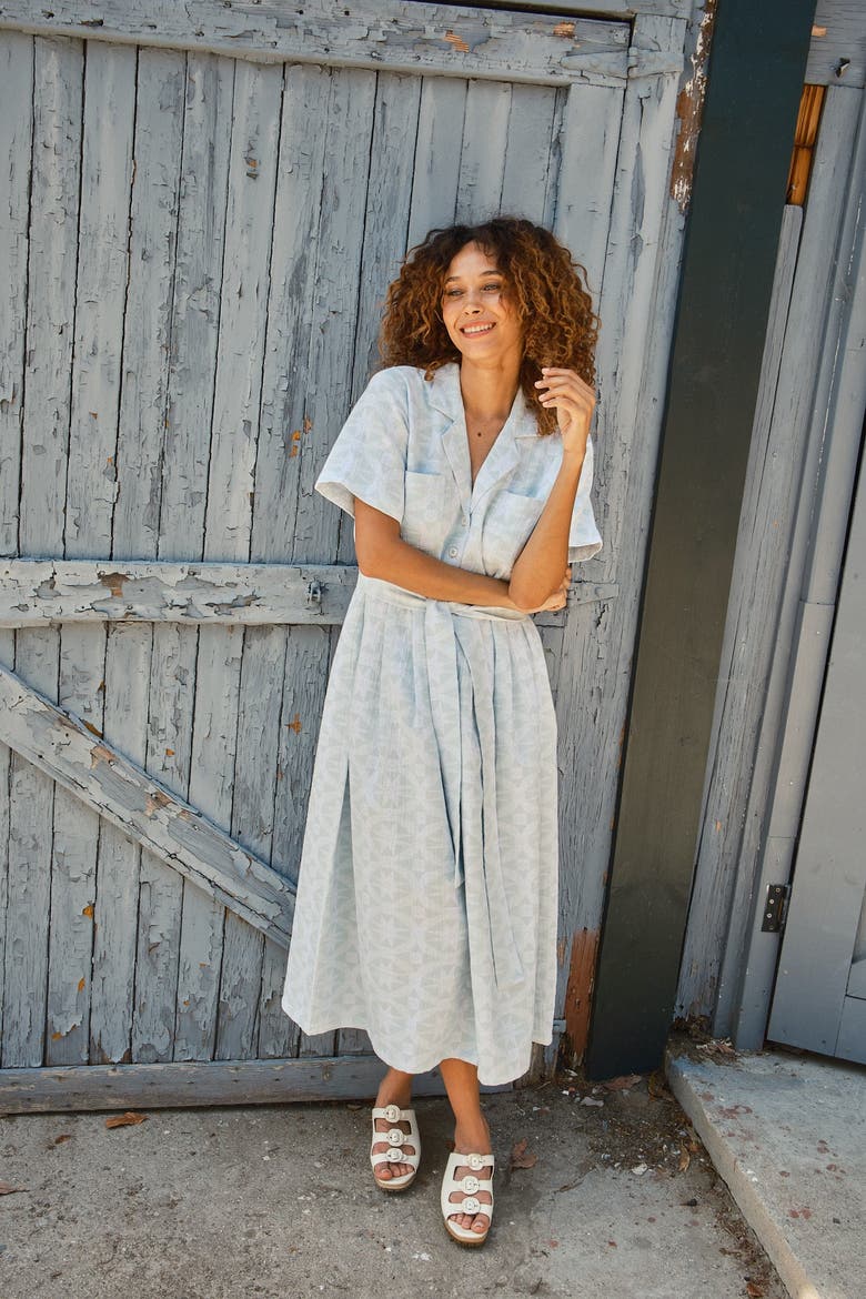 Sabine Button Front Collared Midi Dress, Alternate, color, Calm