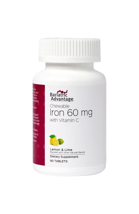 Chewable Iron 60 mg with Vitamin C Supplement Lemon Lime 90 Count