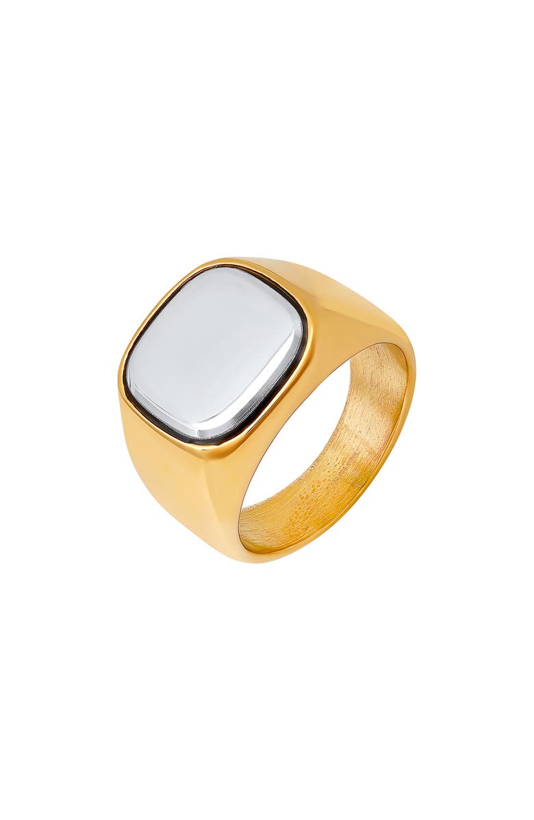 HMY JEWELRY Men's Signet Ring, Alternate, color, Silver/ Gold