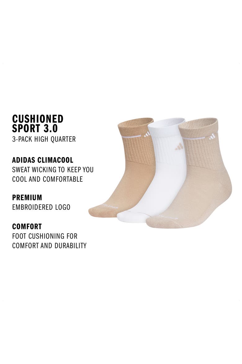 Cushioned Sport 3-Pack Assorted Crew Socks, Alternate, color, SANDSTONE BEIGE/ WHITE/ BEIGE