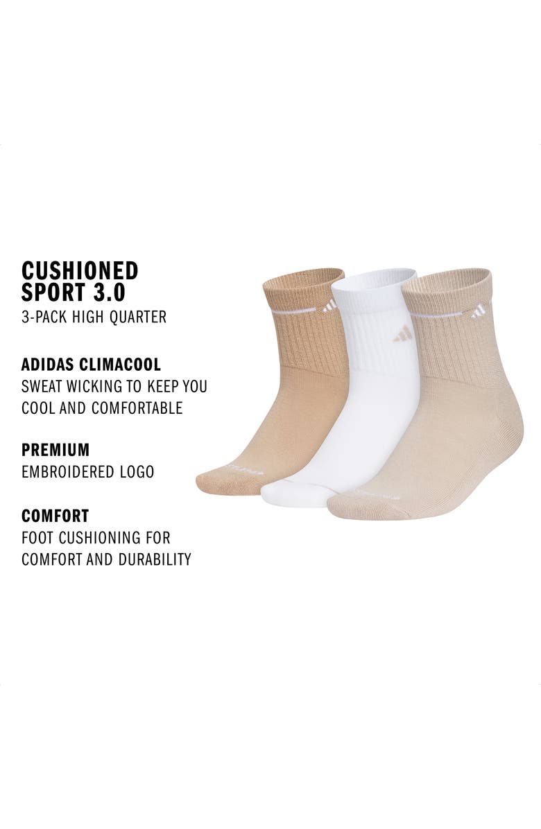adidas Cushioned Sport 3-Pack Assorted Crew Socks, Alternate, color, Sandstone Beige/ White/ Beige