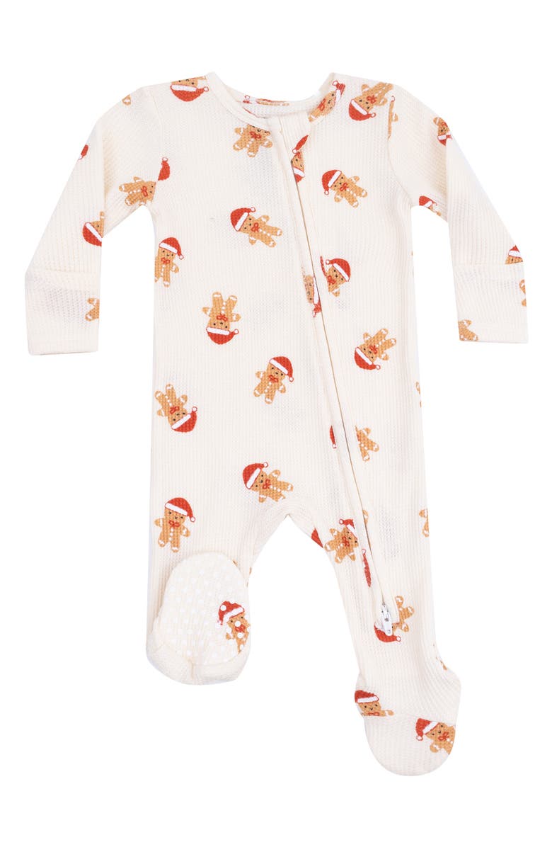 Angel Dear Gingerbread Print Zip Footie, Main, color, White/ Red